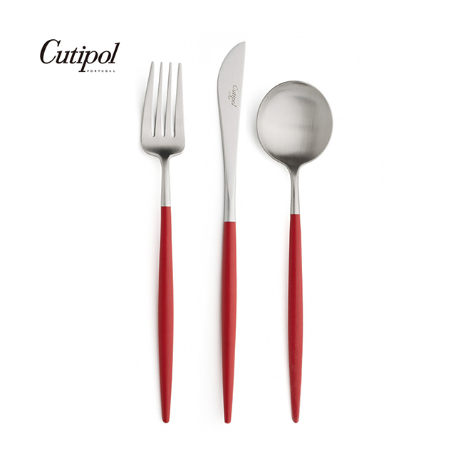 葡萄牙Cutipol-GOA系列-紅柄霧面不鏽鋼-21.5cm主餐刀叉匙-3件組