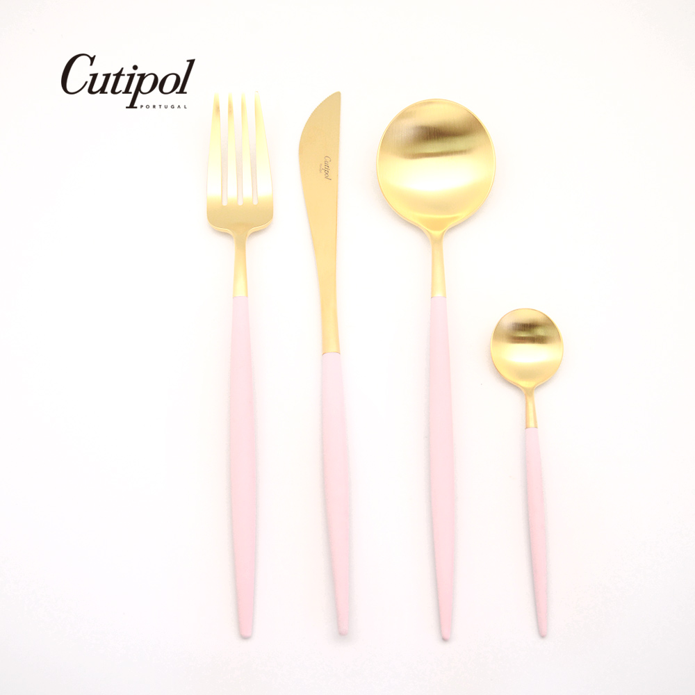 葡萄牙Cutipol-GOA系列-粉紅金霧面不鏽鋼-21.5cm主餐刀叉匙12cm咖啡匙-4件組