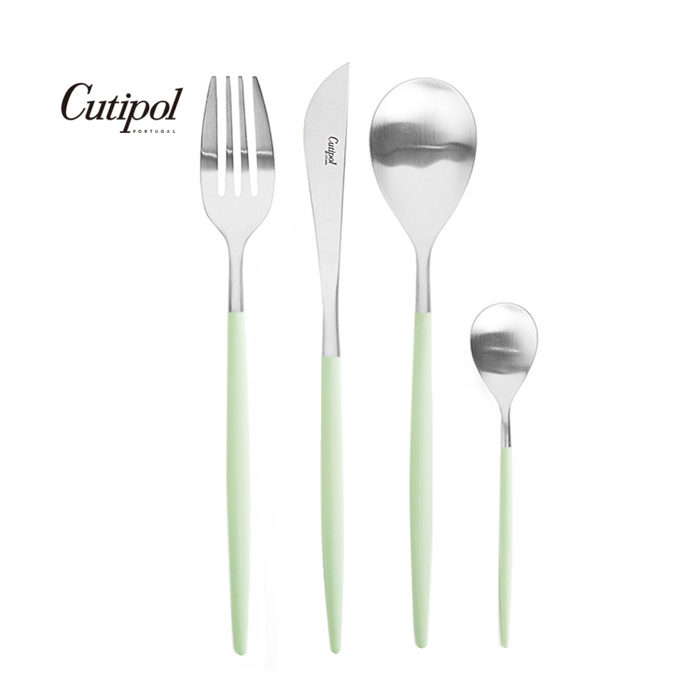 葡萄牙Cutipol MIO系列-青玉柄霧面不銹鋼-21.5cm主餐刀叉匙12cm咖啡匙-4件組