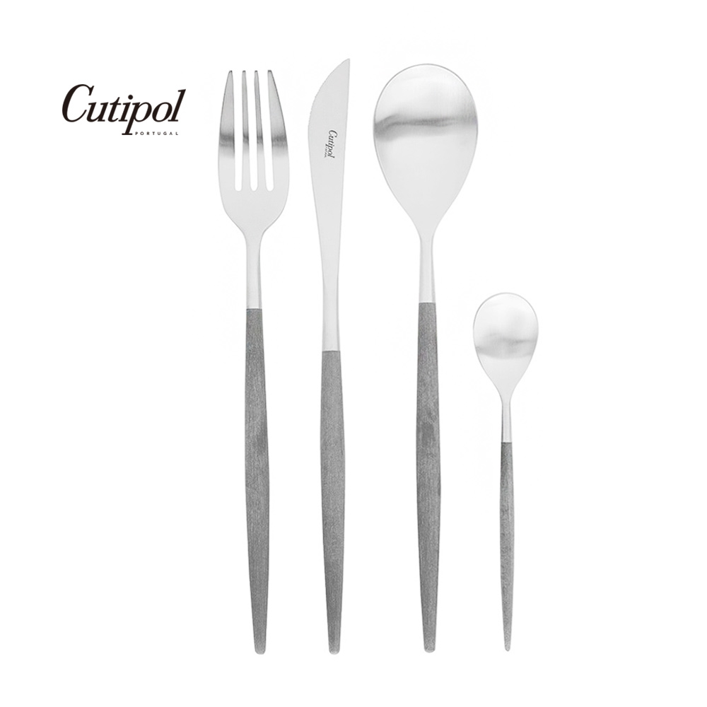 葡萄牙Cutipol MIO系列-灰柄霧面不銹鋼-21.5cm主餐刀叉匙12cm咖啡匙-4件組