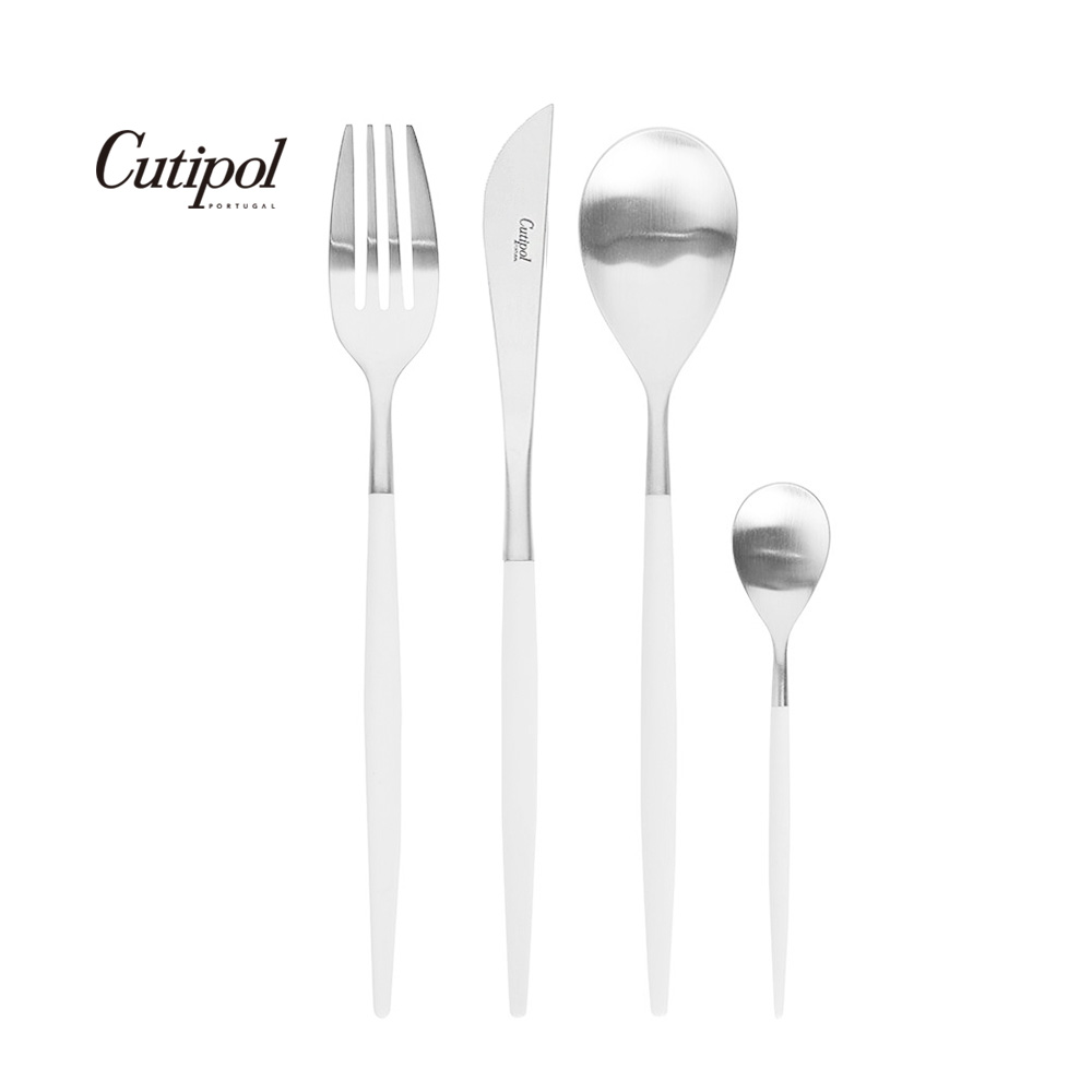 葡萄牙Cutipol MIO系列-白柄霧面不銹鋼-21.5cm主餐刀叉匙12cm咖啡匙-4件組
