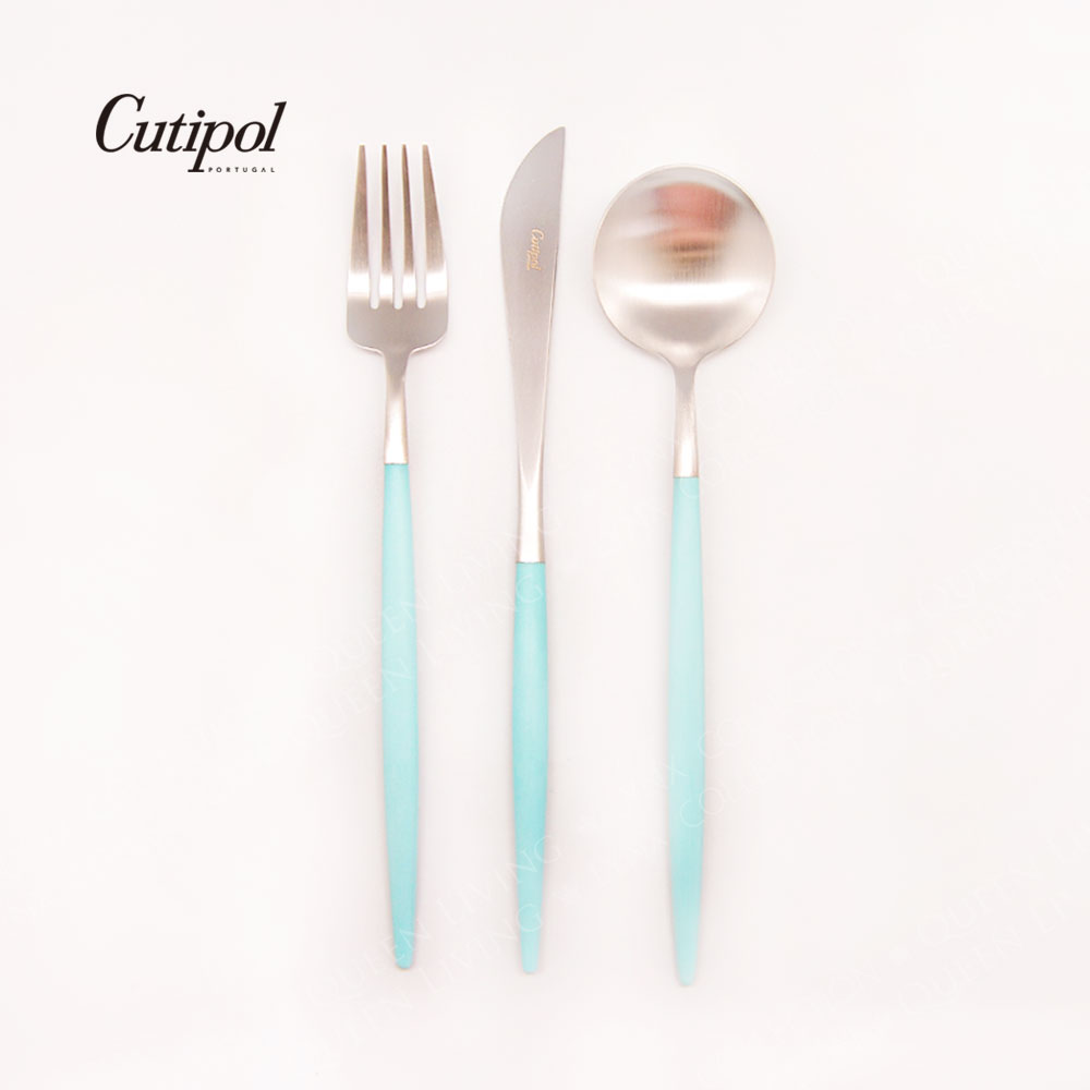葡萄牙Cutipol-GOA系列-蒂芬妮藍柄霧面不銹鋼-21.5cm主餐刀叉匙-3件組