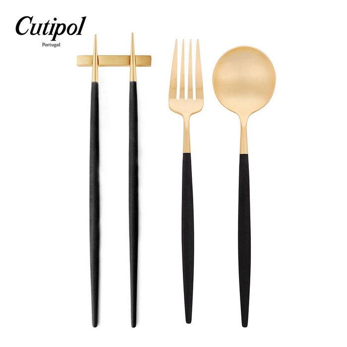 葡萄牙Cutipol GOA系列-黑金新三件餐具組-叉匙筷