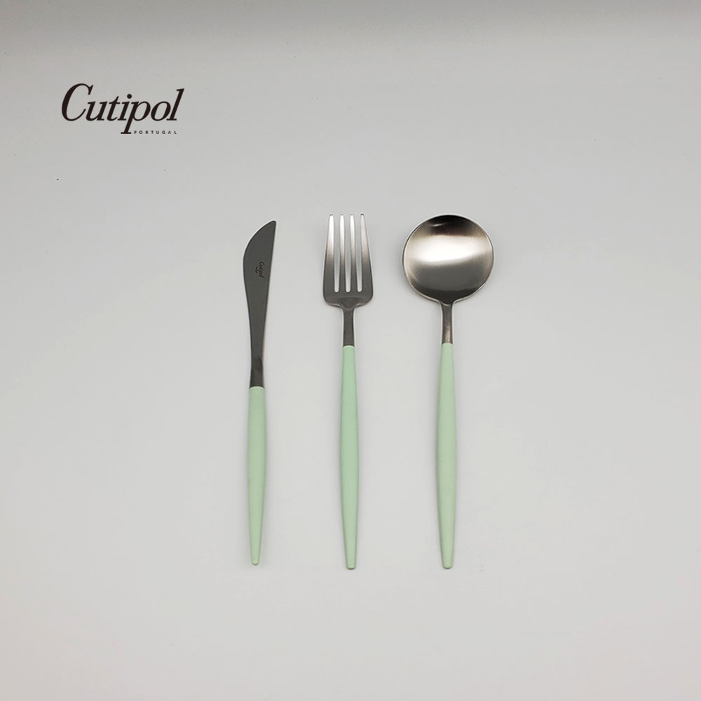 葡萄牙Cutipol-GOA系列-青玉柄霧面不銹鋼-21.5cm主餐刀叉匙-3件組