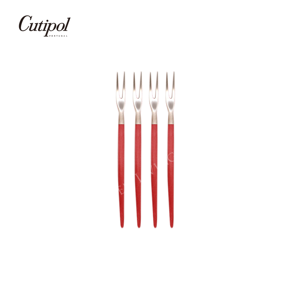 葡萄牙Cutipol GOA 系列-紅柄霧面不銹鋼-11.5cm水果小叉(四入組)