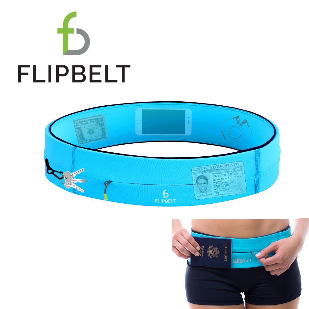 美國 FlipBelt 飛力跑運動腰帶拉鍊版(水藍色)