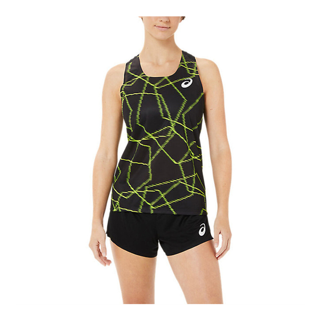 Asics [2092A338-001 女 田徑背心 亞洲版 服飾 慢跑 路跑 運動 極輕量 無縫線 亞瑟士 黑綠