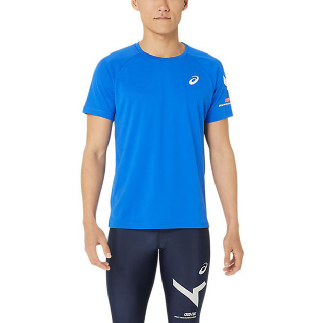 Asics AIM-TRG [2031E248-401 男 短袖 上衣 T恤 日本版 運動 訓練 慢跑 吸濕排汗 藍
