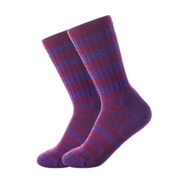 Xavagear 登山運動美麗諾羊毛襪 36-40碼 4條紋深紫色