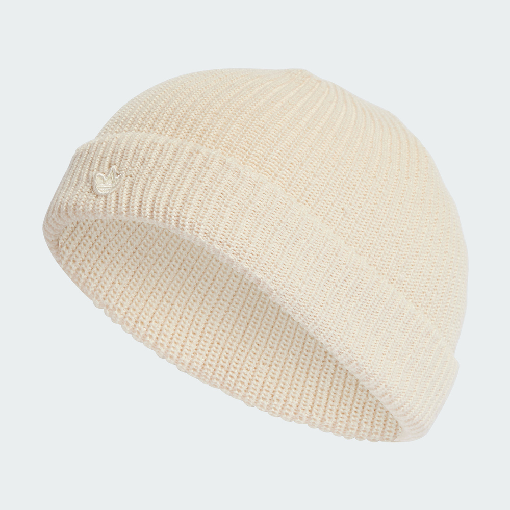 【ADIDAS】SHORT BEANIE 保暖帽 男女款 毛帽 針織帽 米白色-IL8443