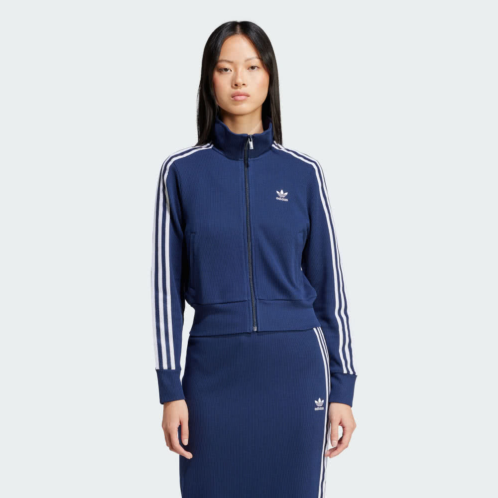 【ADIDAS】KNITTED TOP 休閒外套 女 藍色-JD4605