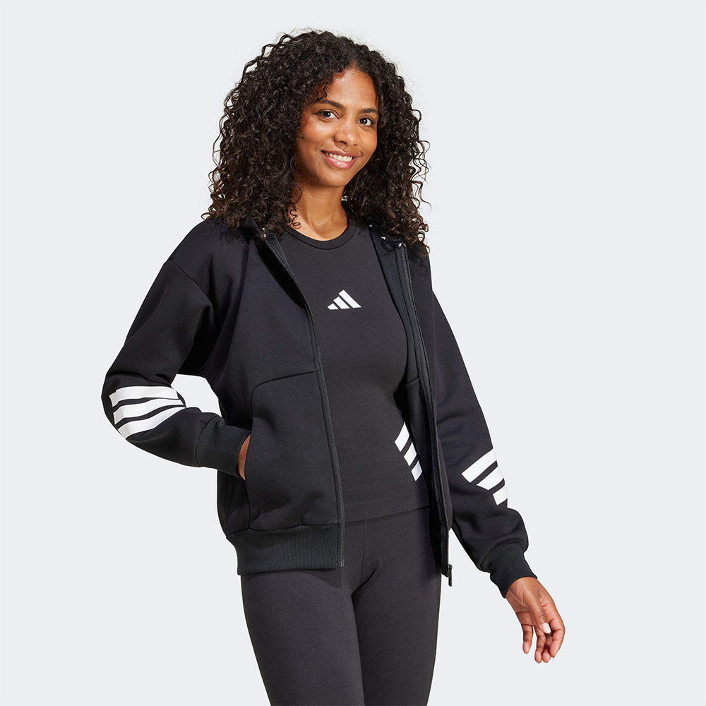 【ADIDAS】W FI 3S FZ HD 連帽外套 女 黑色-JE0171