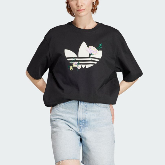 Adidas Embroidered Flower Trefoil Tee II3196 女 短袖 上衣 亞洲版 黑