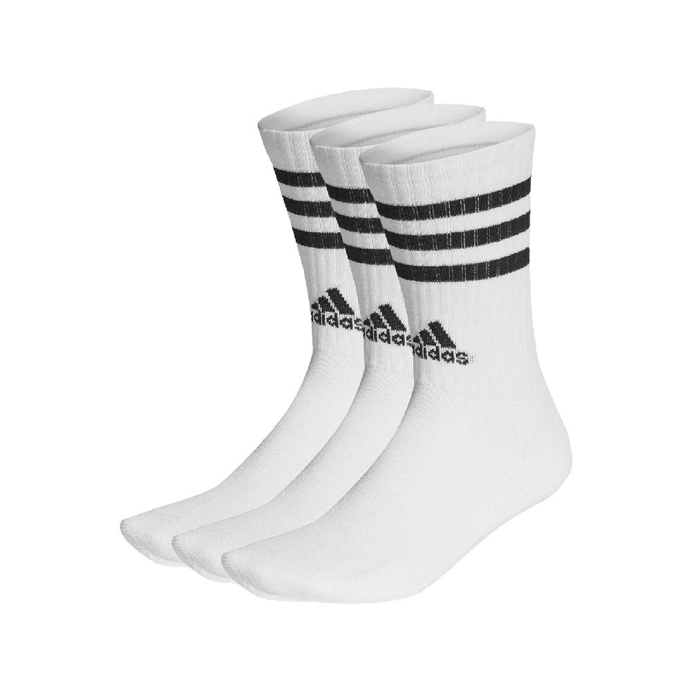 adidas 愛迪達 襪子 3-Stripes Cushioned Crew 男女款 白 黑 中筒襪 三線 三雙入 HT3458