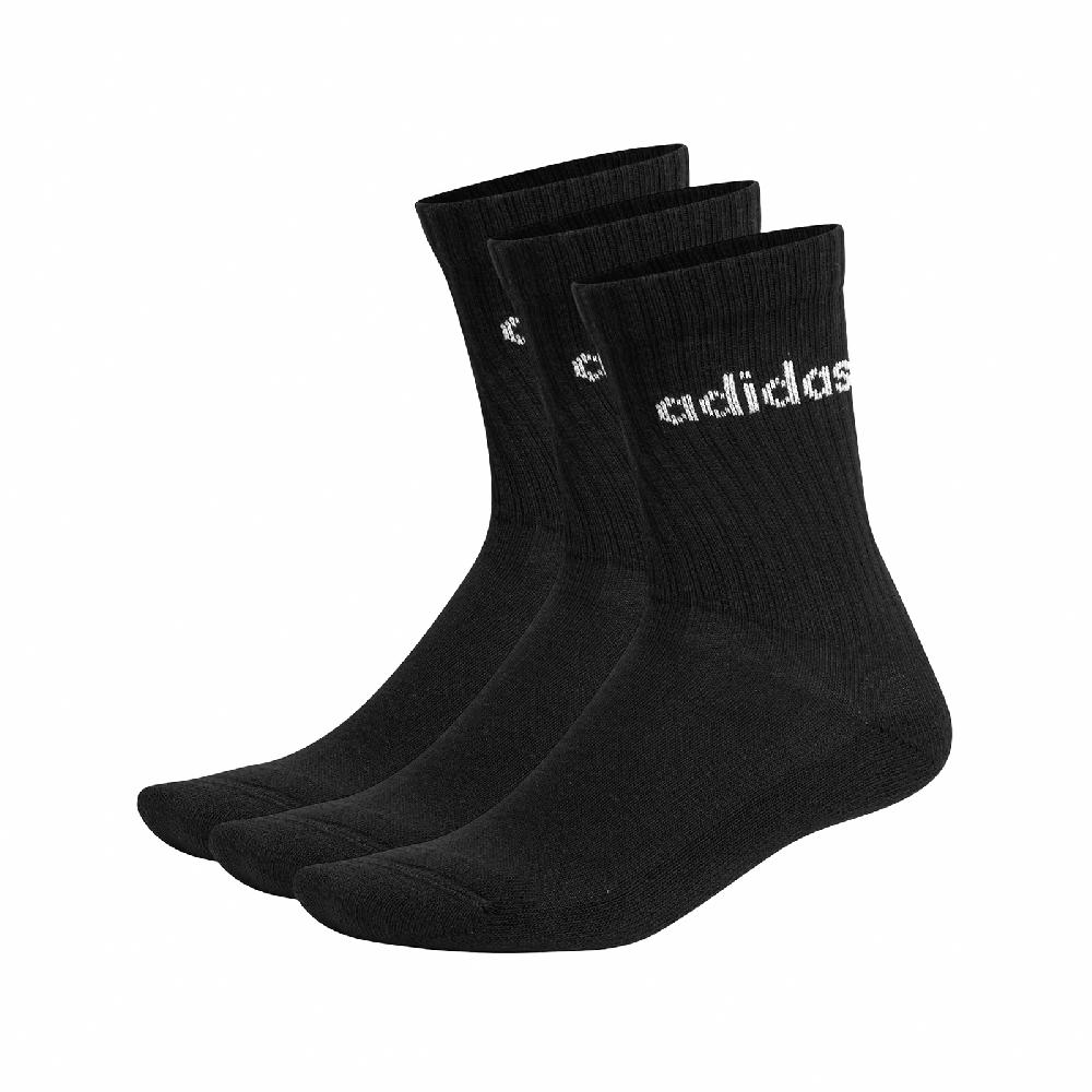 adidas 愛迪達 襪子 Linear Crew Cushioned 男女款 黑 長襪 中筒襪 基本款 三雙入 IC1301