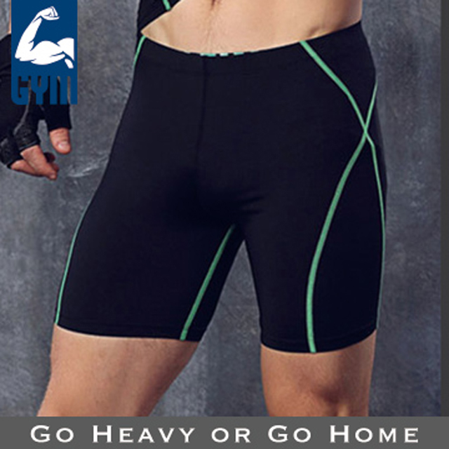 【品樂．GYM】輕壓舒適健身路跑重訓緊身五分褲(黑底綠線)