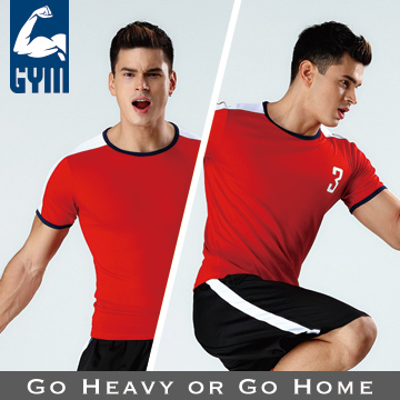 【品樂．GYM】足球服健身運動短袖上衣(紅色 單上衣)