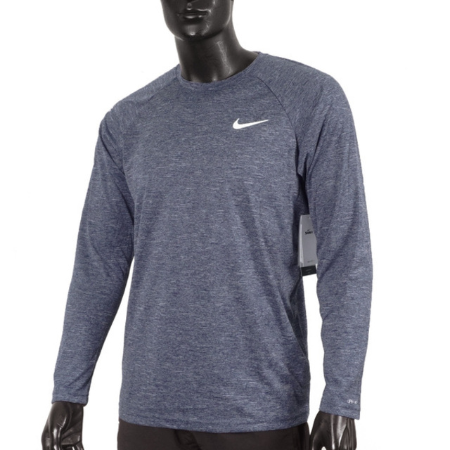Nike Heather [NESSA590-440 男 長袖 上衣 防曬衣 抗UV 運動 慢跑 訓練 速乾 灰藍