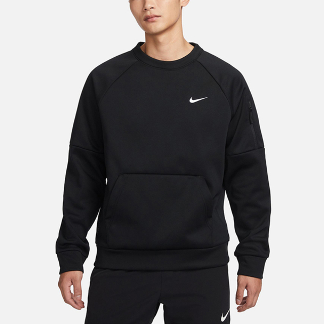 Nike AS M NK TF CREW [FB8506-010 男 長袖 上衣 休閒 內刷毛 保暖 拉鍊口袋 黑