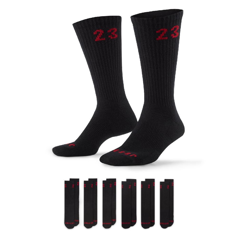 Nike 襪子 Essential Crew Socks 6雙入 23 黑 紅 喬丹 長襪 中筒襪 速乾 緩震 DH4287-011