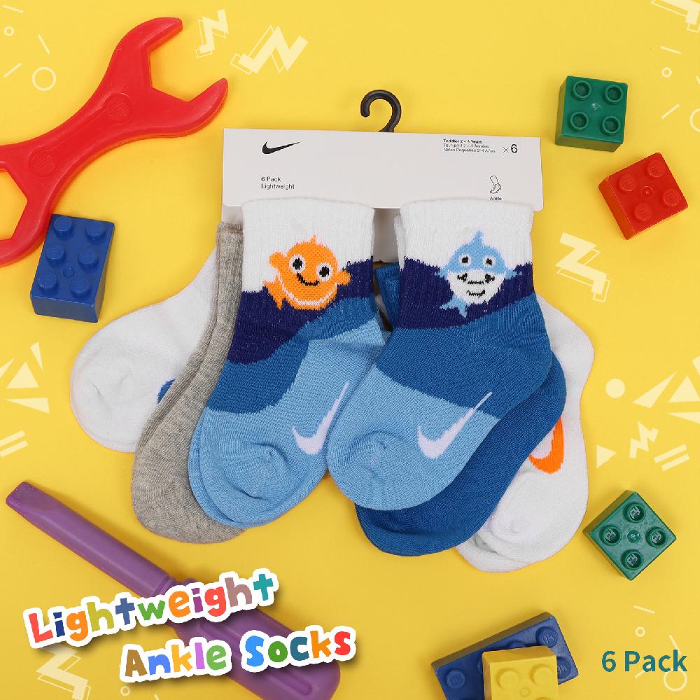 Nike 襪子 Lightweight 童襪 藍 白 灰 小朋友 小童 小丑魚 鯊魚 螃蟹 章魚 6入裝 NY2323006TD-001