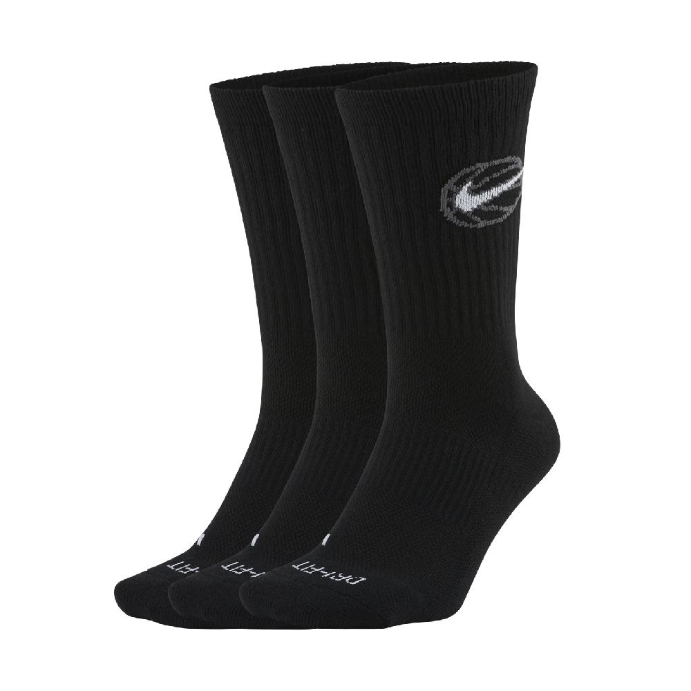 Nike 襪子 Basketball Crew Socks 男女款 黑 勾勾 三雙入 籃球襪 中筒襪 DA2123-010