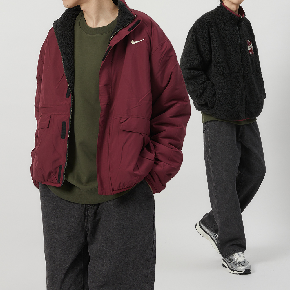 Nike NSW Winter Jacket 男 黑紅 雙面穿 拉鍊口袋 寬版 立領 外套 FV8588-133