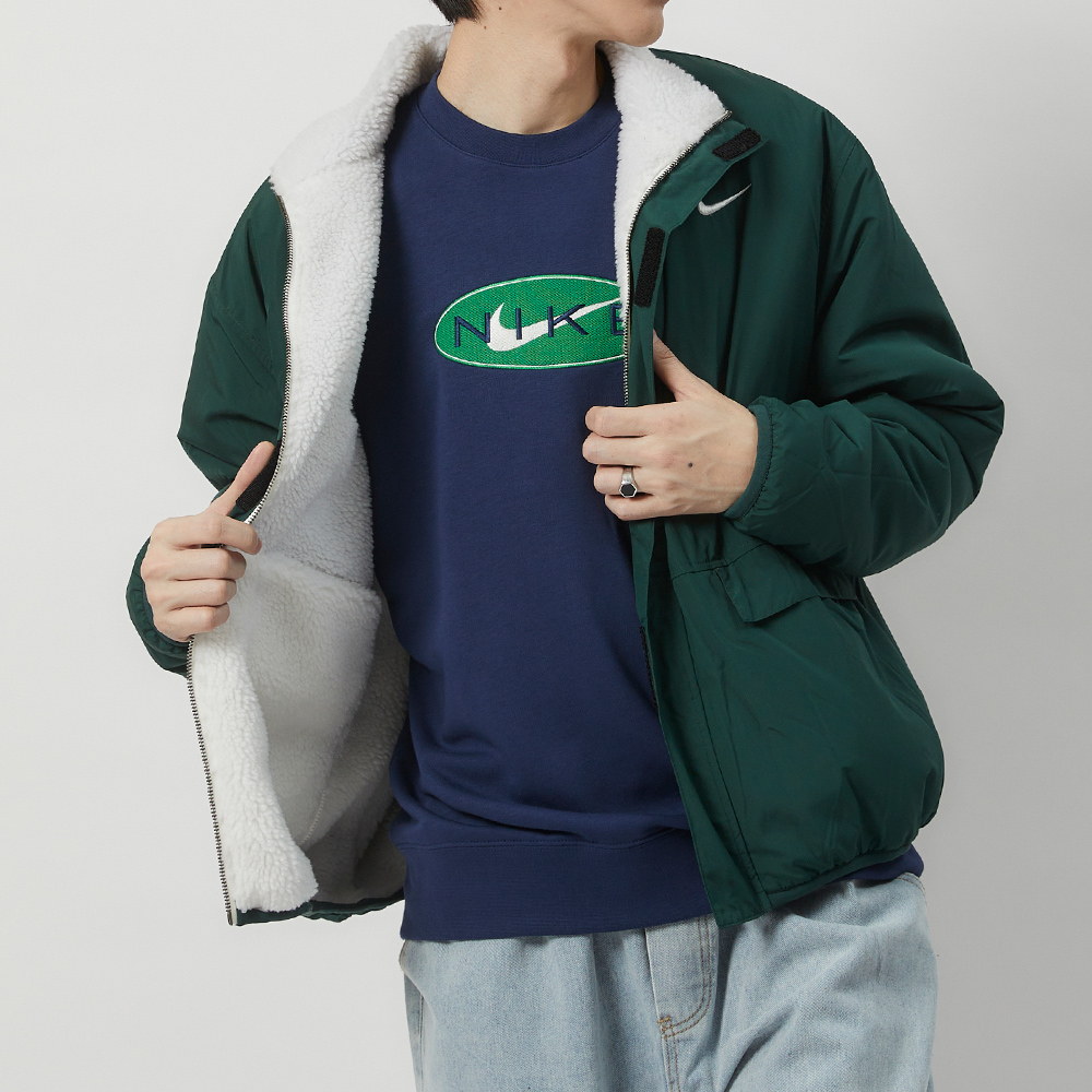 Nike NSW Winter Jacket 男 白綠 雙面穿 拉鍊口袋 寬版 立領 外套 FV8588-133