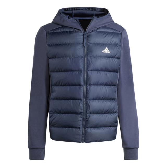 Adidas ESS DWN HYB J [IK3224 男 羽絨 連帽 外套 運動 休閒 防潑水 保暖 冬季 深藍