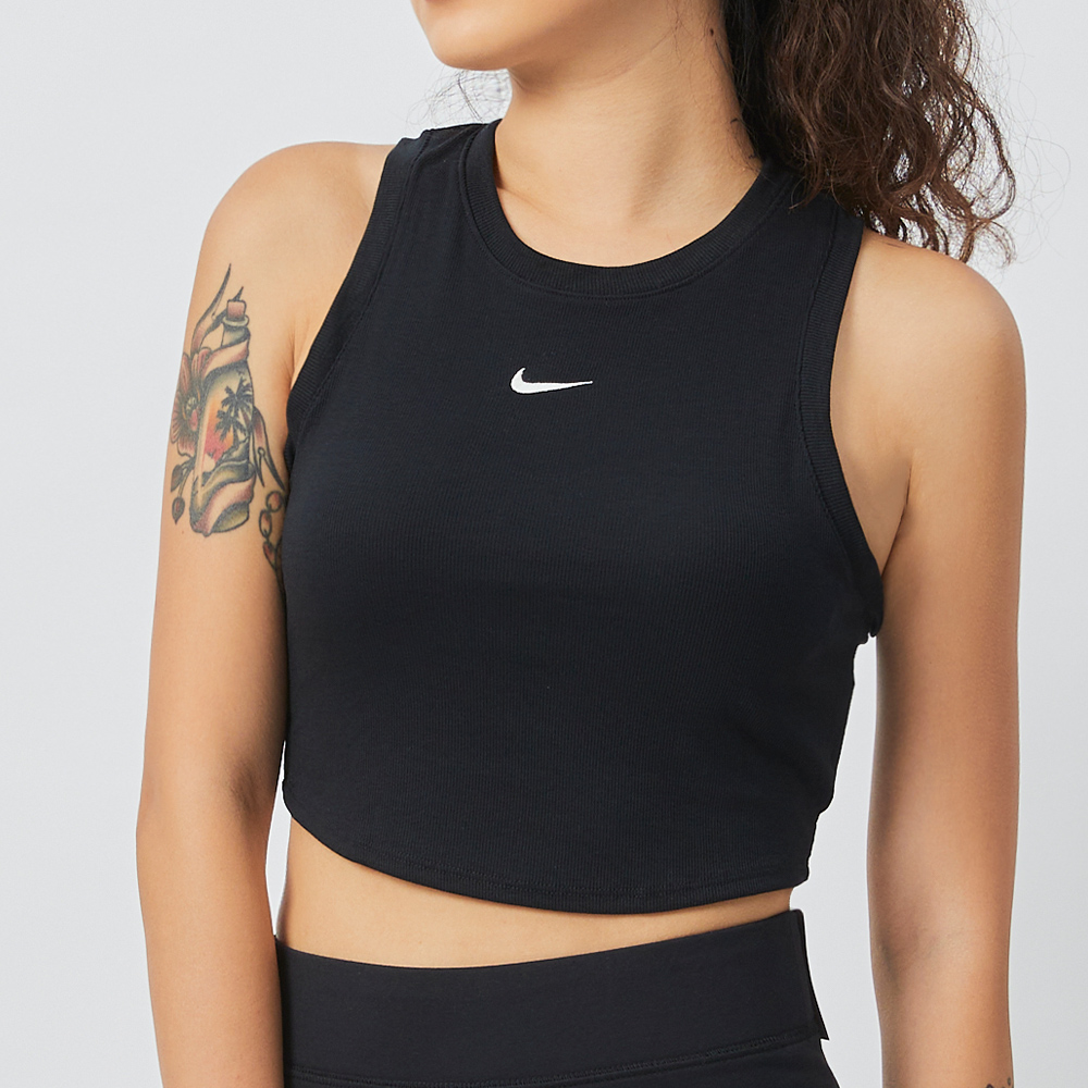 Nike Sportswear Essentials 女 黑 羅紋 運動 休閒 短版 背心 FB8280-010