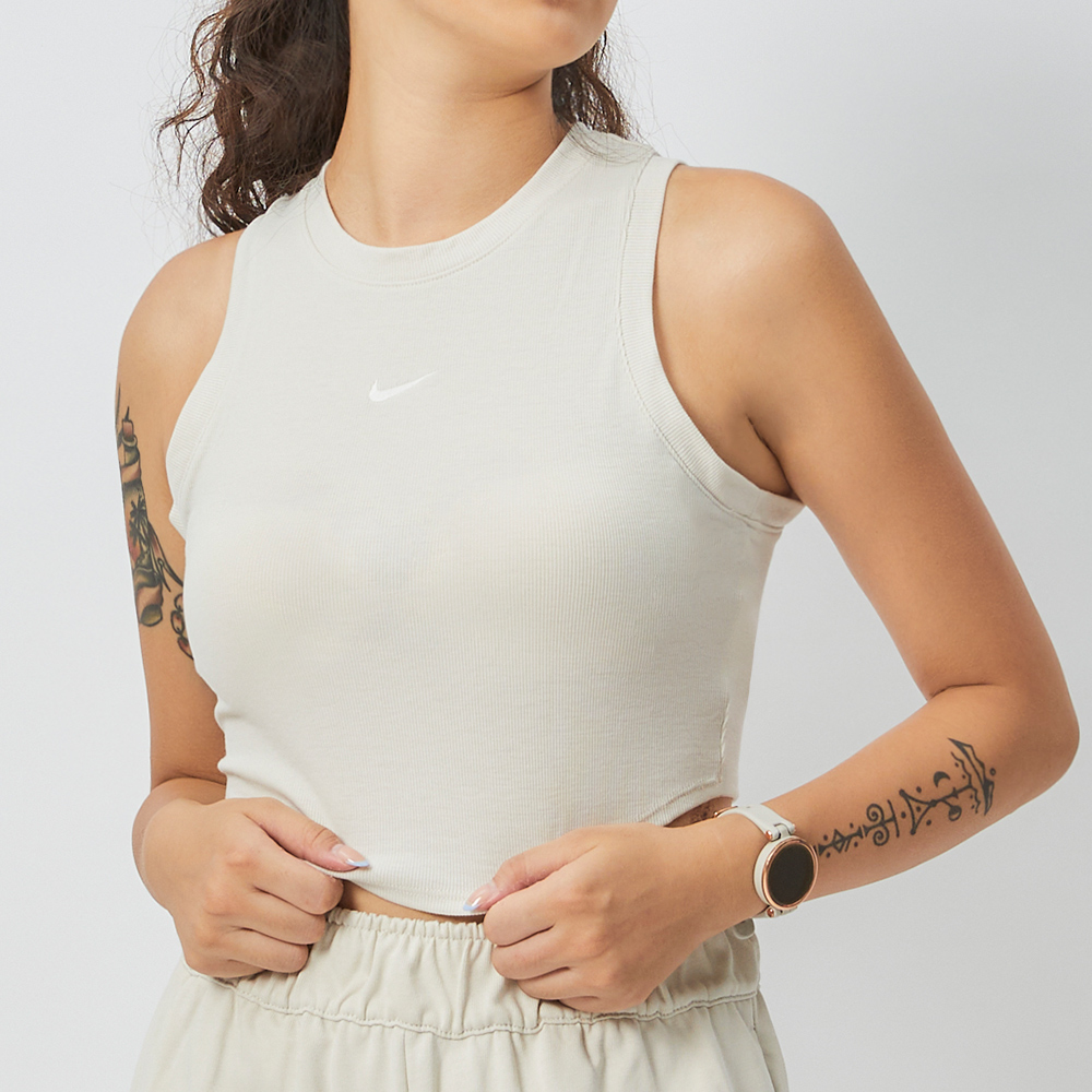 Nike Sportswear Essentials 女 米色 羅紋 運動 休閒 短版 背心 FB8280-104