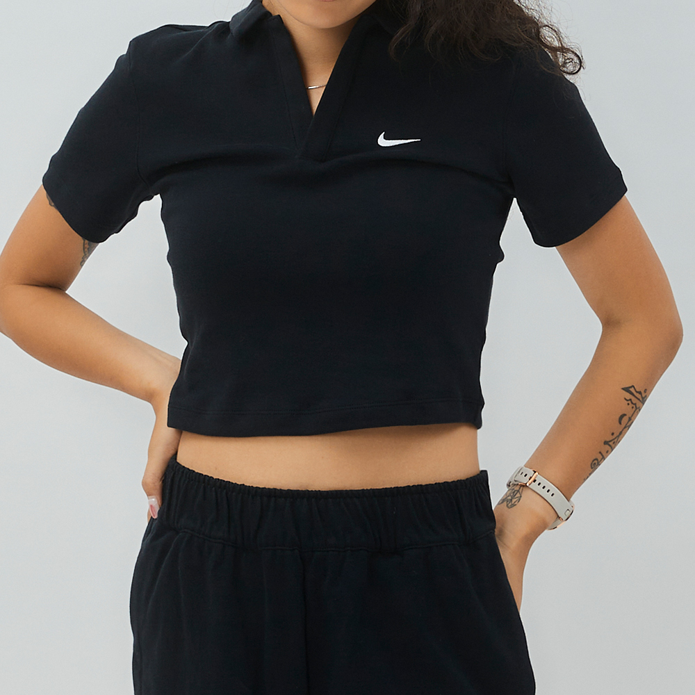 Nike AS W NSW ESSNTL SS POLO CRP TO 女 黑 翻領 休閒 短袖 DV7885-010