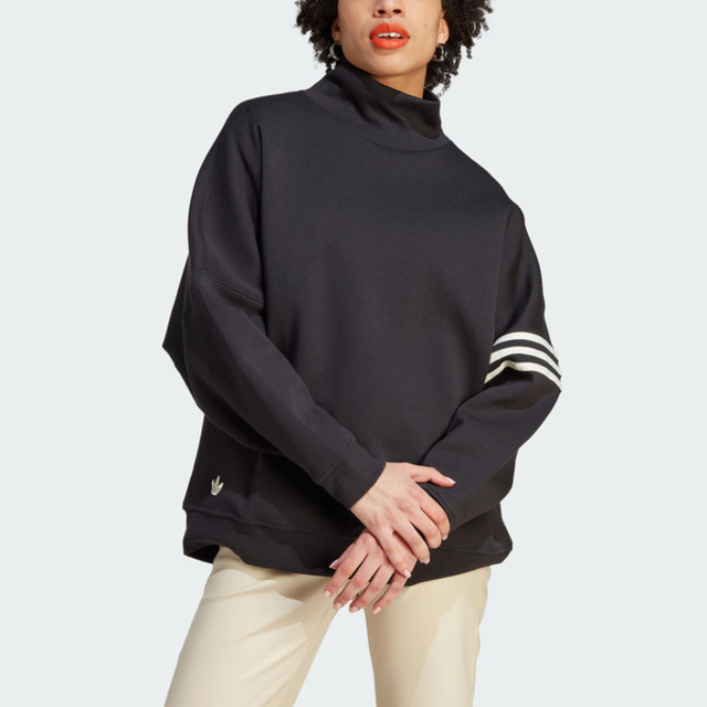 Adidas Sweater [IM1817 女 長袖 上衣 高領 亞洲版 經典 休閒 寬鬆 棉質 舒適 黑
