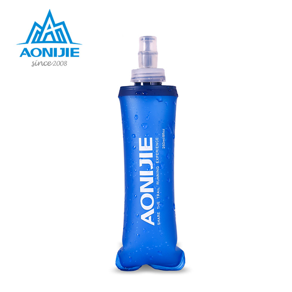 AONIJIE 運動隨身軟式可摺疊水壺 250ml 藍色