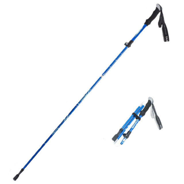 【Xavagear】戶外健行登山杖 鋁合金折疊伸縮手杖 95-110cm 藍色