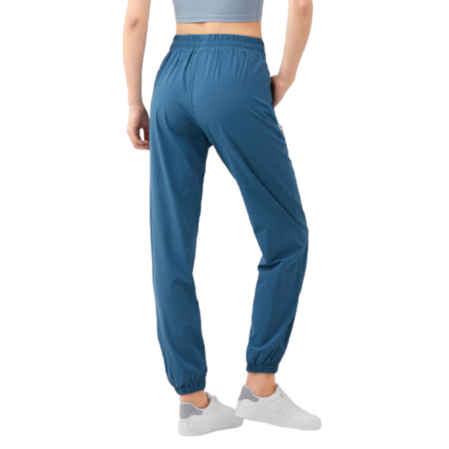 【OLRUN】運動健身瑜珈跑步拉鍊口袋寬鬆休閒速乾女運動褲 深藍