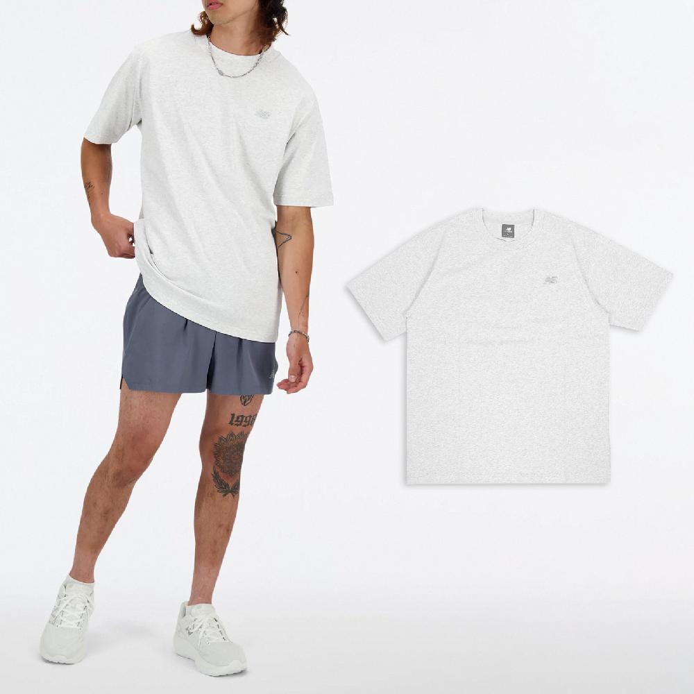 上衣 Mini Logo 男款 灰 白 刺繡 寬鬆 短T 短袖 NB MT41533AHH
