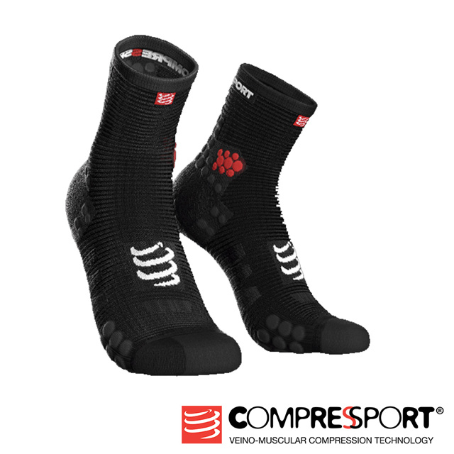 【Compressport瑞士】機能壓縮－ V3 跑步短襪標準筒(黑)