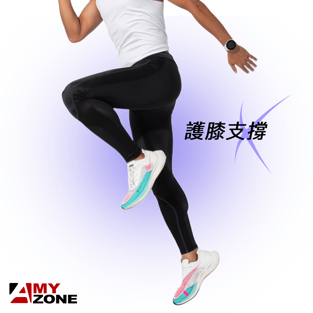 【A-MYZONE】男款 高彈性萊卡護膝壓力褲 2代 側邊口袋設計