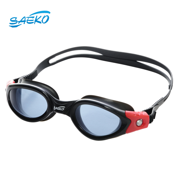 【SAEKO】曲面180度全景大廣角泳鏡 3D服貼眼罩 黑紅 S50_BK-RD