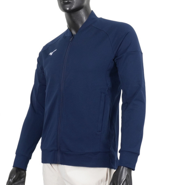Mizuno [32TCA53113 男 運動 外套 針織 慢跑 路跑 訓練 抗紫外線 拉鍊口袋 美津濃 靛藍