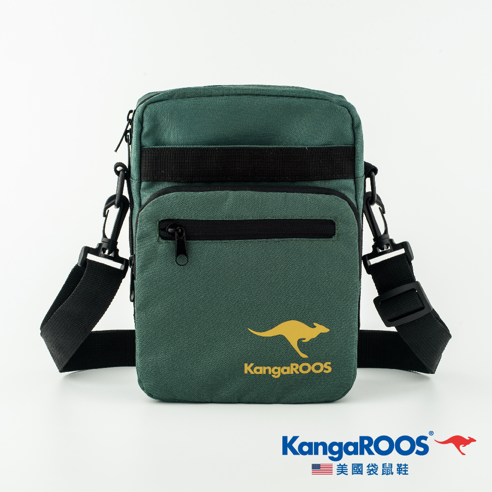 【KangaROOS 美國袋鼠鞋】中性 男女款 多功能側背包 小方包 斜側背包 (墨綠-KA23765)