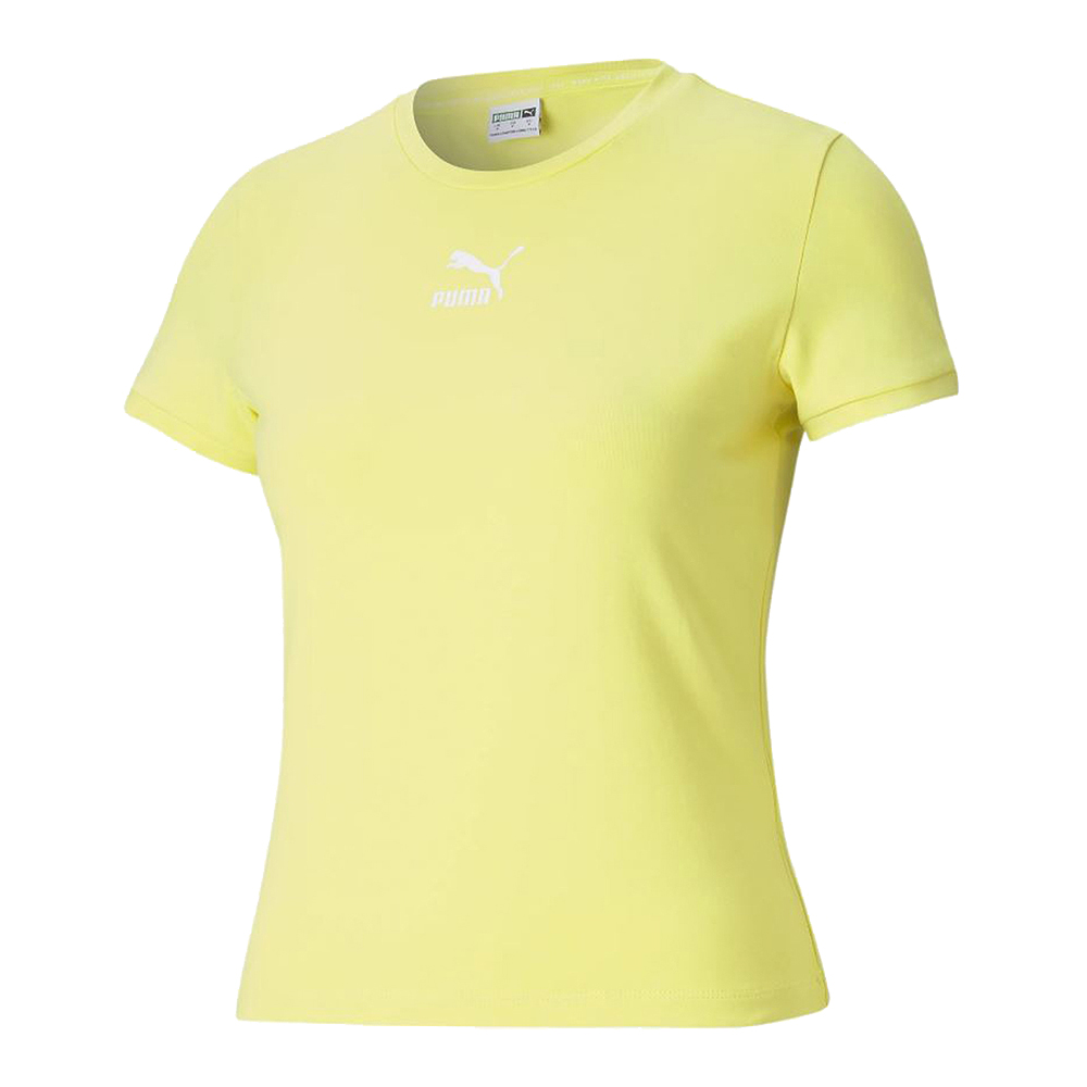 【PUMA】流行系列Classics貼身短袖T恤 女 短袖上衣 黃色-59957738