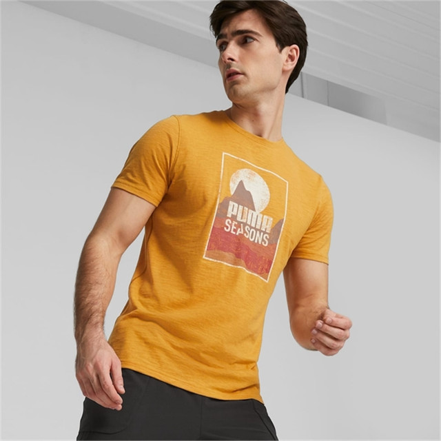PUMA 短T 訓練系列 越野慢跑 芥末黃 圖樣 短袖T恤 男 52420150