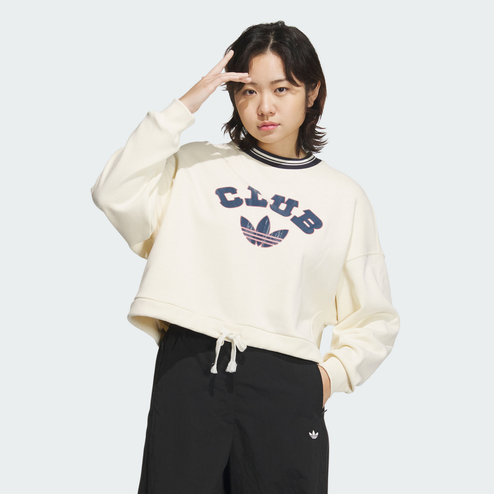 【ADIDAS】VRCT CREW W2 圓領套頭衫 女 大學T 米白色-JD6375