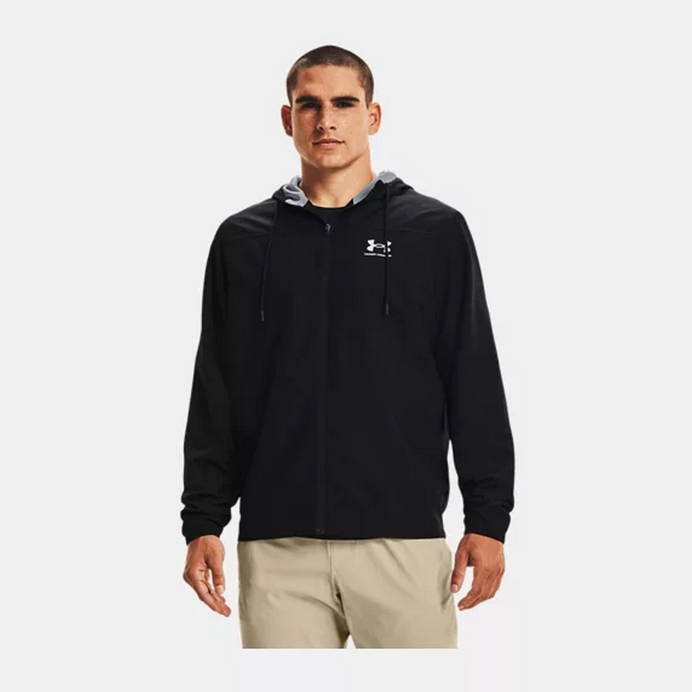 【UNDER ARMOUR】SPORTSTYLE防風外套 男 連帽 黑色-1361621-003