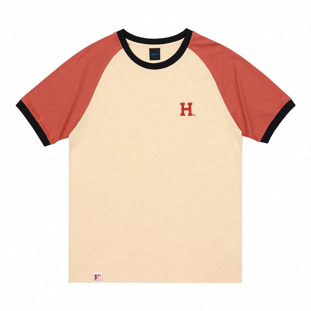 NCAA 短T 哈佛大學 米黃橘 拼接 短袖 上衣 中性 男女 7225502042