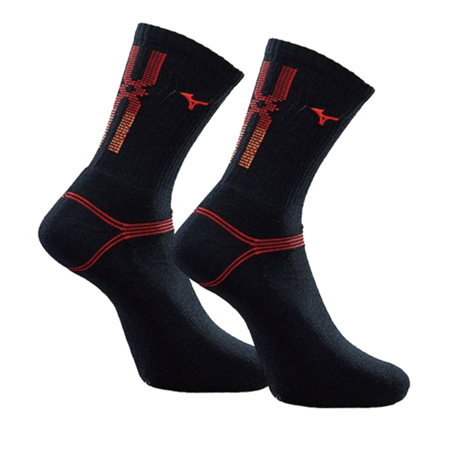 Mizuno Socks [32TX100796 男 中筒襪 運動 厚底 排球 羽球 吸濕排汗 25-27cm 黑紅