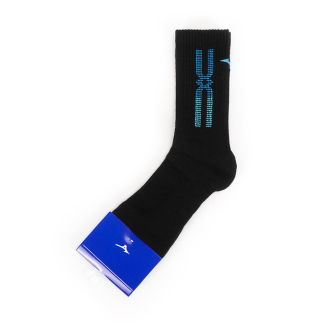 Mizuno [32TX200892Q 男 中筒襪 運動 慢跑 厚底 半毛巾 棉質 舒適 耐穿 耐洗 一雙入 黑藍
