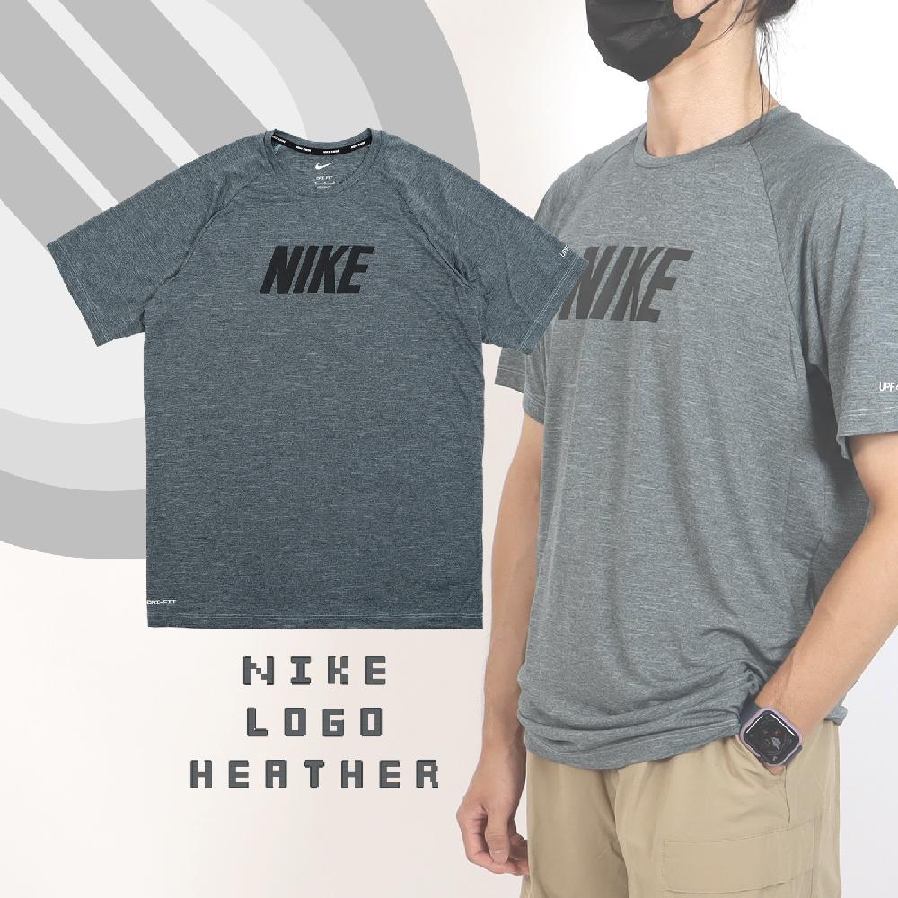 Nike 短袖上衣 Logo Heather Tee 男款 灰藍 經典 抗UV 防曬 短T 運動 NESSC677-437